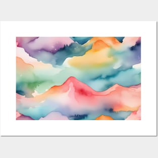 Majestic Peaks: Vibrant Watercolor Mountain Texture Posters and Art